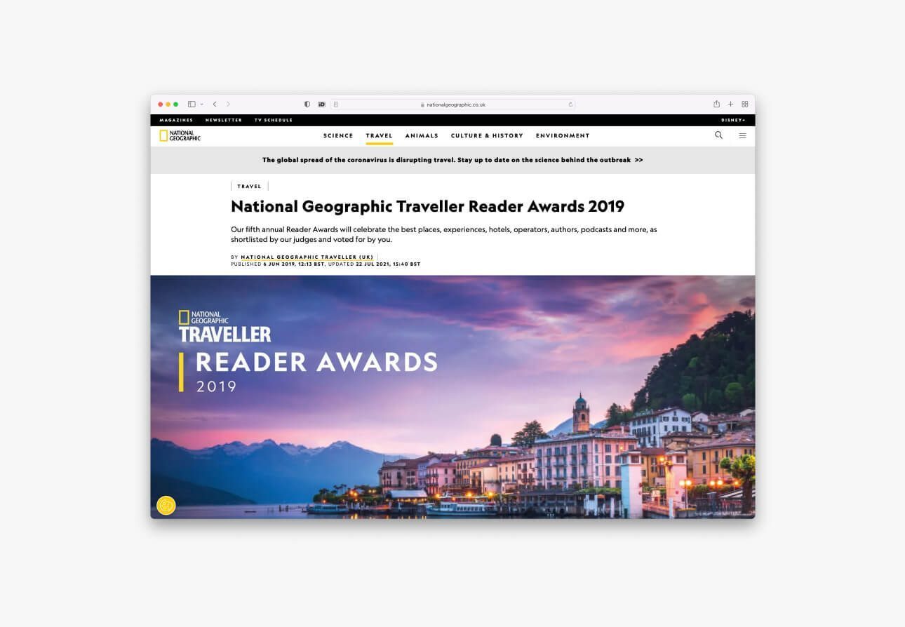 National Geographics - National Geographic Traveller Reader Awards 2019